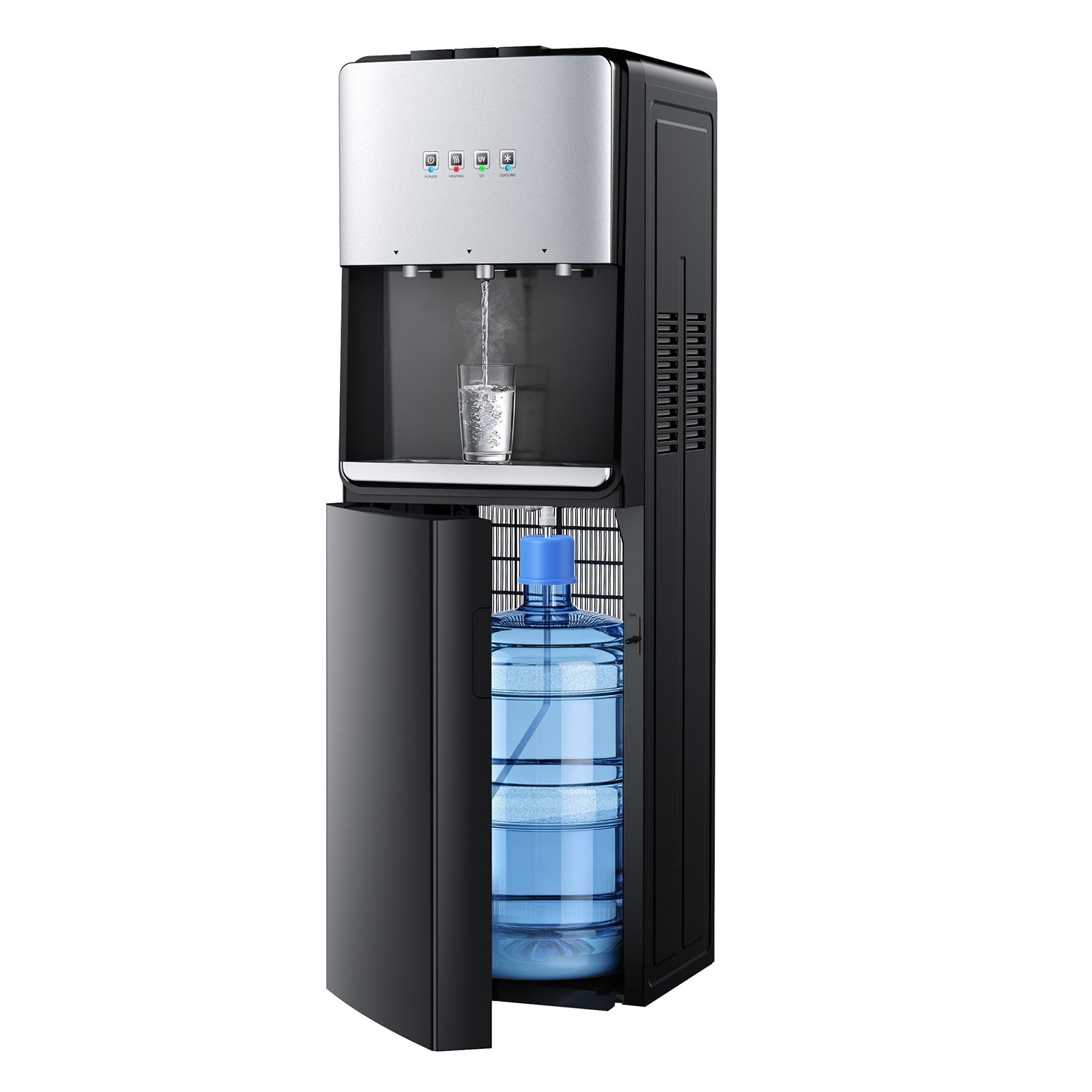 Euhomy Self-Cleaning Bottom-Loading Water Dispenser, Compatible with 5 Gallon Bottles - 3 Temperature Settings with Hot, Room & Cold Water Outlets, Childproof Lock, Night Light & LED Display£¬Black