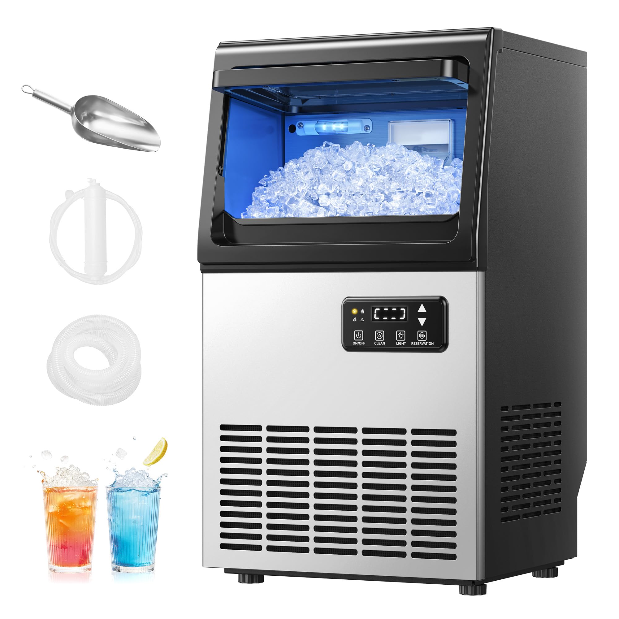 EUHOMY Nugget Ice Maker Machine, 80lbs/24H, Stainless Steel, 9.25lbs Bin