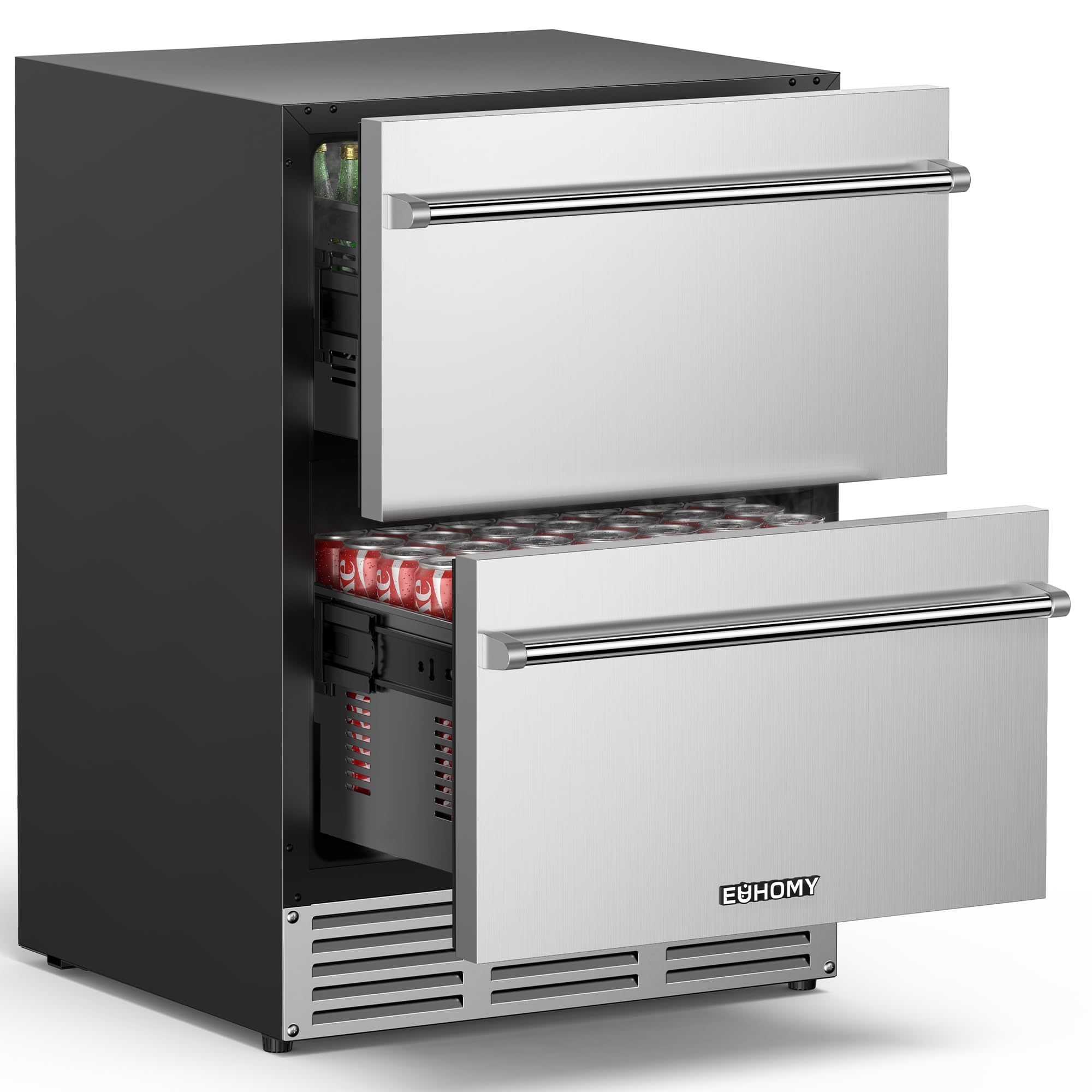 EUHOMY Under Counter Double Drawer Fridge, 24 Inch Outdoor Refrigerator