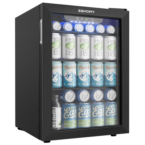 EUHOMY 100 Can Beverage Refrigerator cooler-Mini Fridge Glass Door for Beer Drinks Wines, Freestanding Beverage Fridge with Adjustable Shelves, 2.7 cu.ft(Renewed)