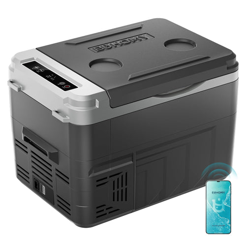 EUHOMY 12 Volt Refrigerator, 17 Quart (15L) Compressor Electric Cooler APP Control, Car Fridge 12/24V DC & 120-240V AC, Car Refrigerator -4¨H~68¨H, Portable Freezer for RV, Travel, Camping