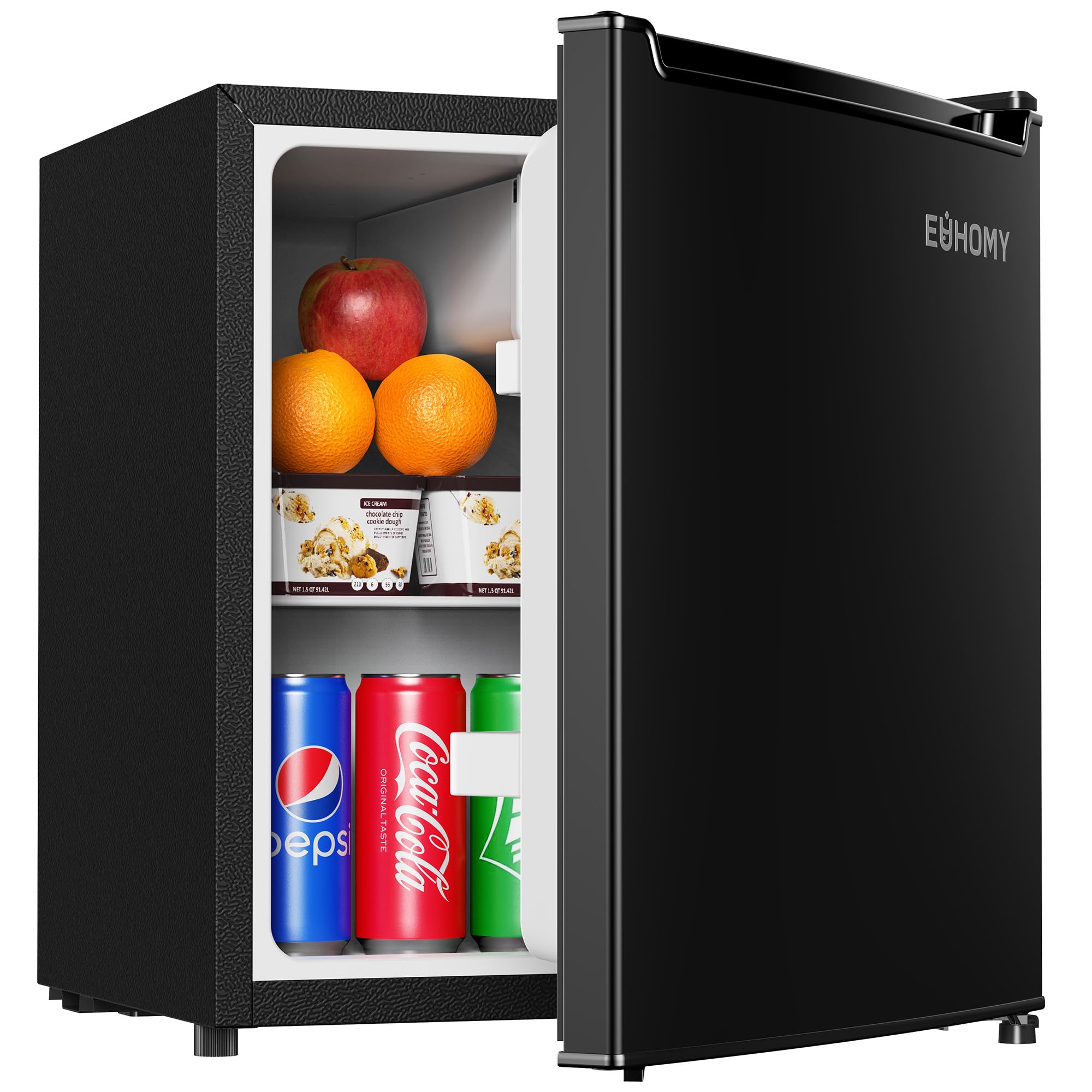 EUHOMY 1.7 Cu.Ft Mini Fridge, Reversible Door Compact Refrigerator, Black