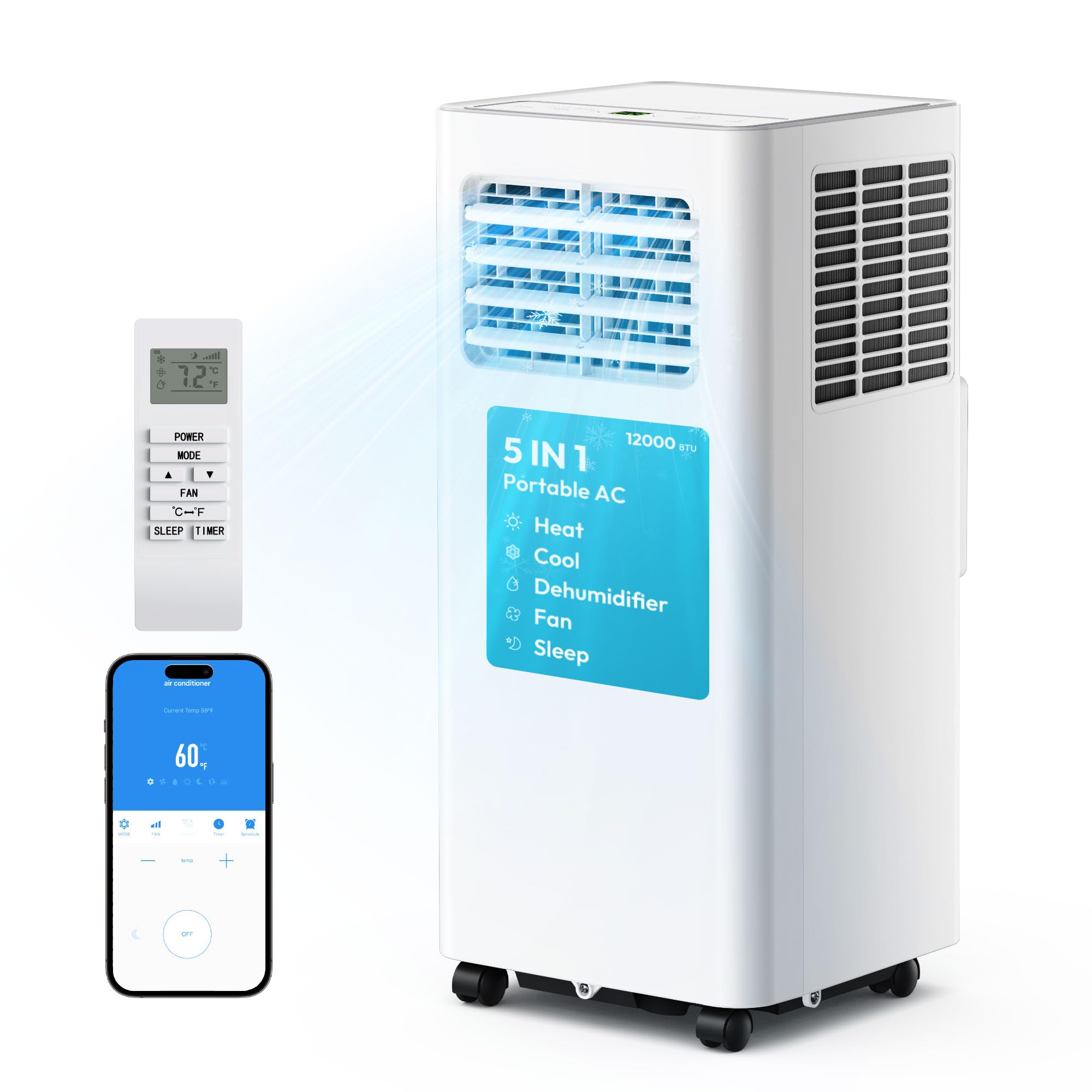 EUHOMY 12,000 BTU Portable Air Conditioners, 550 Sq. Ft., 450 CFM with App