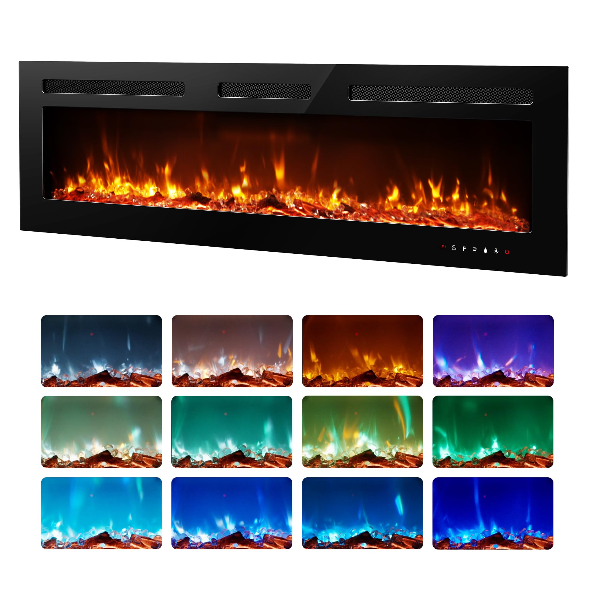 EUHOMY 60 Inch Electric Fireplace Recessed Wall Mounted