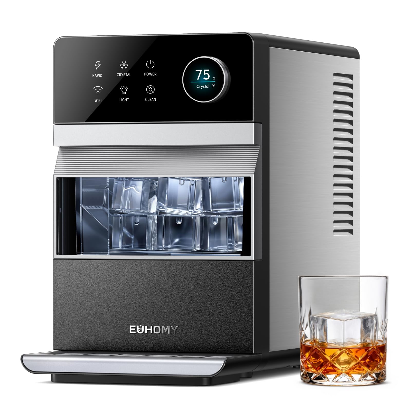 EUHOMY 2.2'' Clear Ice Cube Maker Countertop with APP, 110 Pcs Daily Cubes