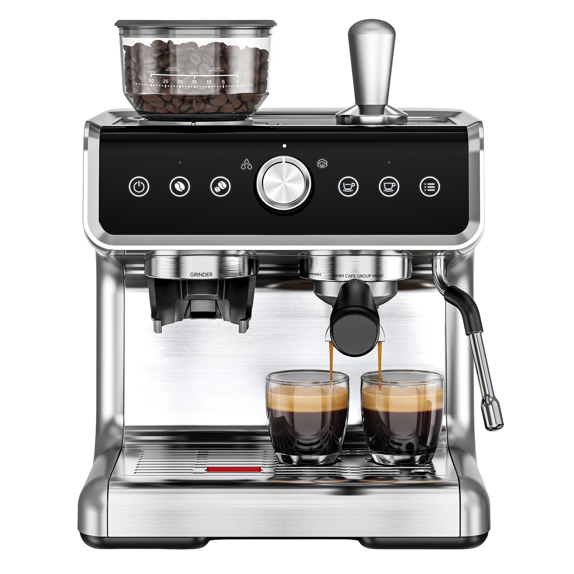 EUHOMY Espresso Machine with Grinder and Milk Frother, 20 Bar Pressure System