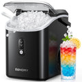 EUHOMY Nugget Ice Maker Countertop with Handle, Ready in 6 Mins, 34lbs Per Day, Removable Top Cover, Auto-Cleaning, Portable Sonic Ice Maker with Basket and Scoop, for Home/Party/RV/Camping (Black)