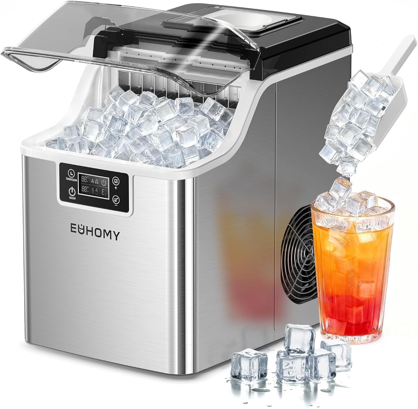 EUHOMY Ice Cube Maker Machine Countertop, 45Lbs/Day, 24Pcs Cubes/13 Mins