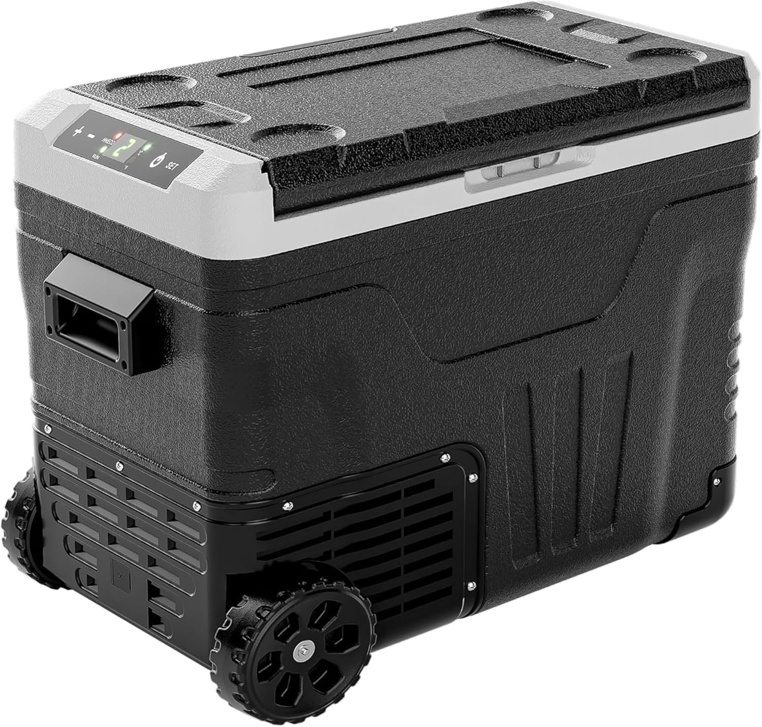 EUHOMY 12 Volt Refrigerator, 47QT(45L) Dual Zone Electric Cooler, Portable Freezer 12V/24V DC 110-240V AC, 12V Fridge -4¨H~68¨H, 12V Cooler with Wheels & Basket for Travel, Truck, Boat, Camping