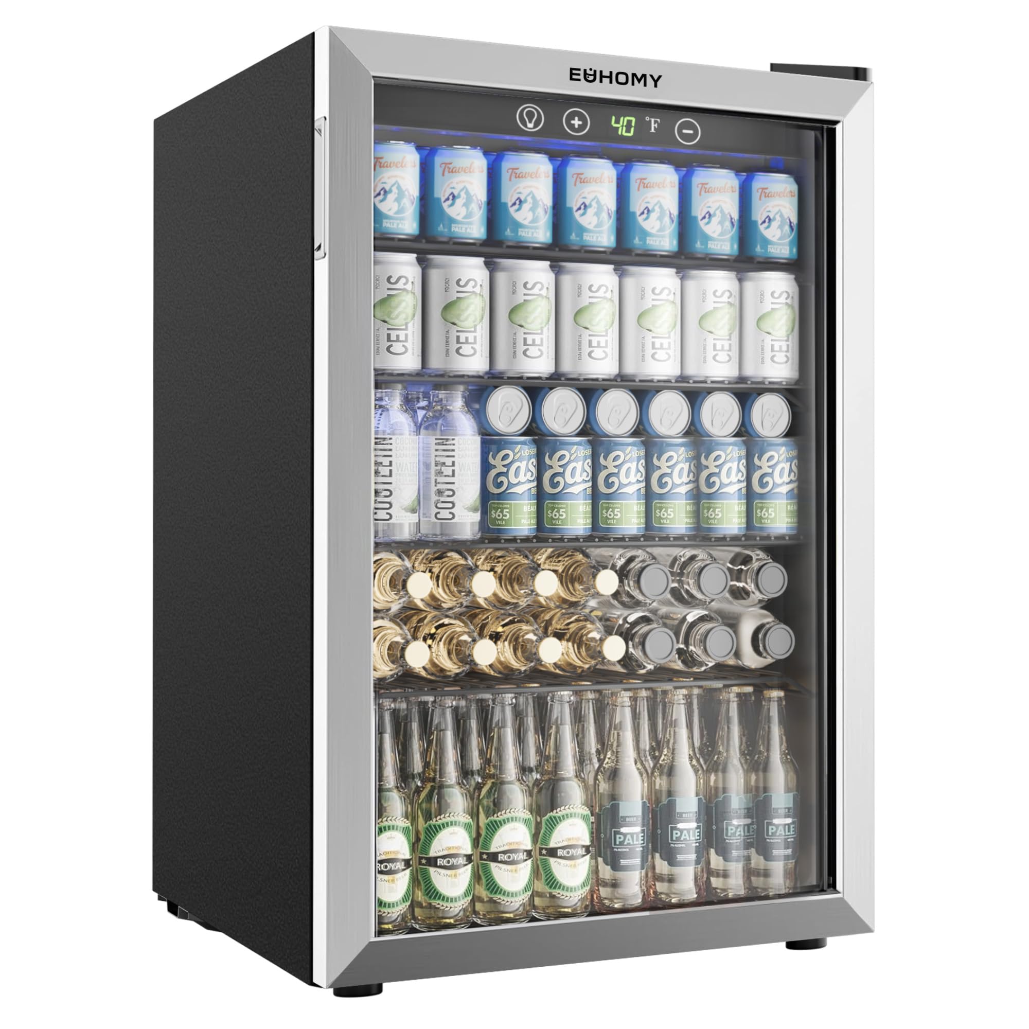 EUHOMY 4.5 Cu.ft Beverage Refrigerator and Cooler, 145 Can Mini fridge with Glass Door, Small Drink Dispenser with Digital Adjustable Thermostat for Home Office Bar(Renewed)