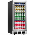 EUHOMY 15 Inch Beverage Refrigerator, 127 Can Under Counter Refrigerator