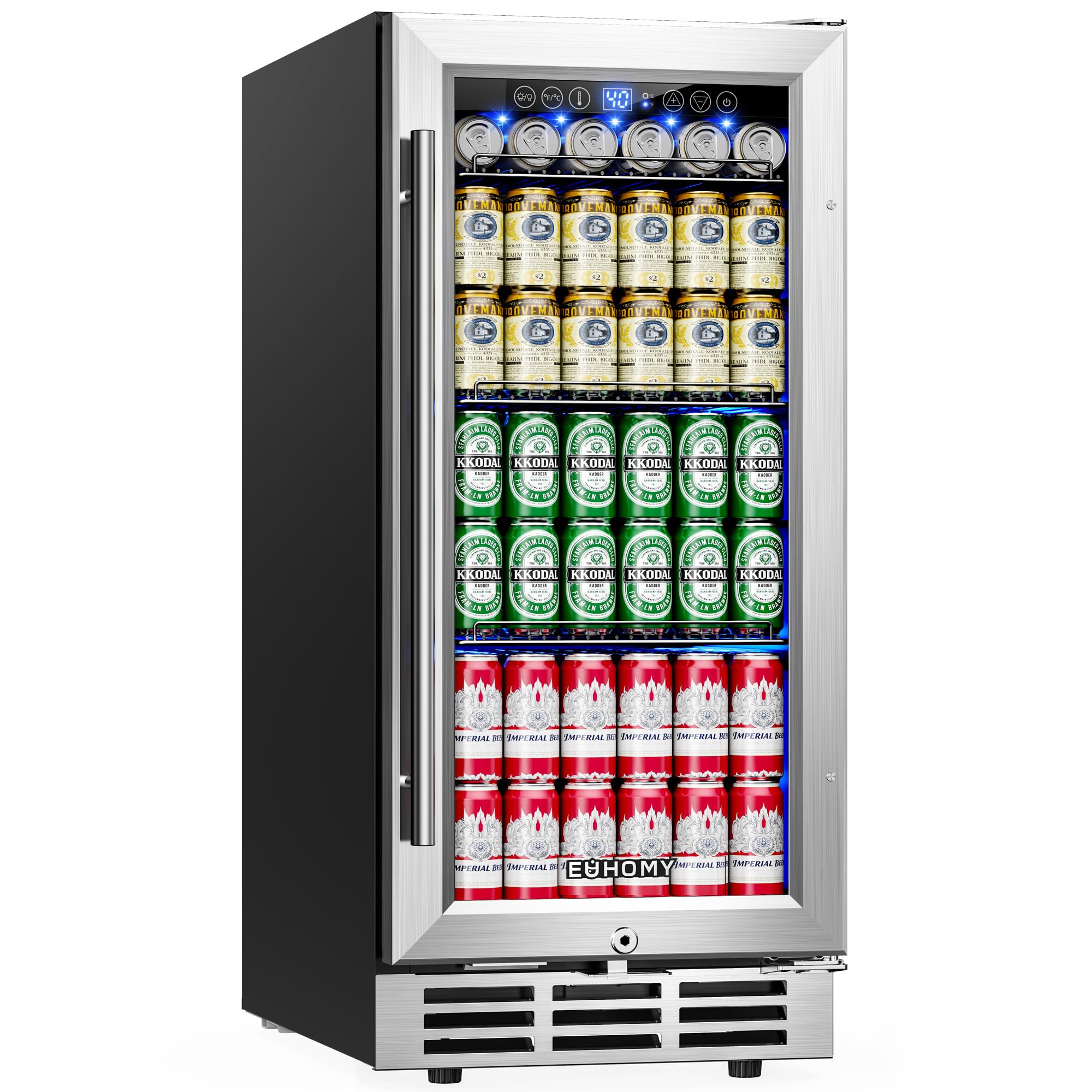 EUHOMY 15 Inch Beverage Refrigerator, 127 Can Under Counter Refrigerator