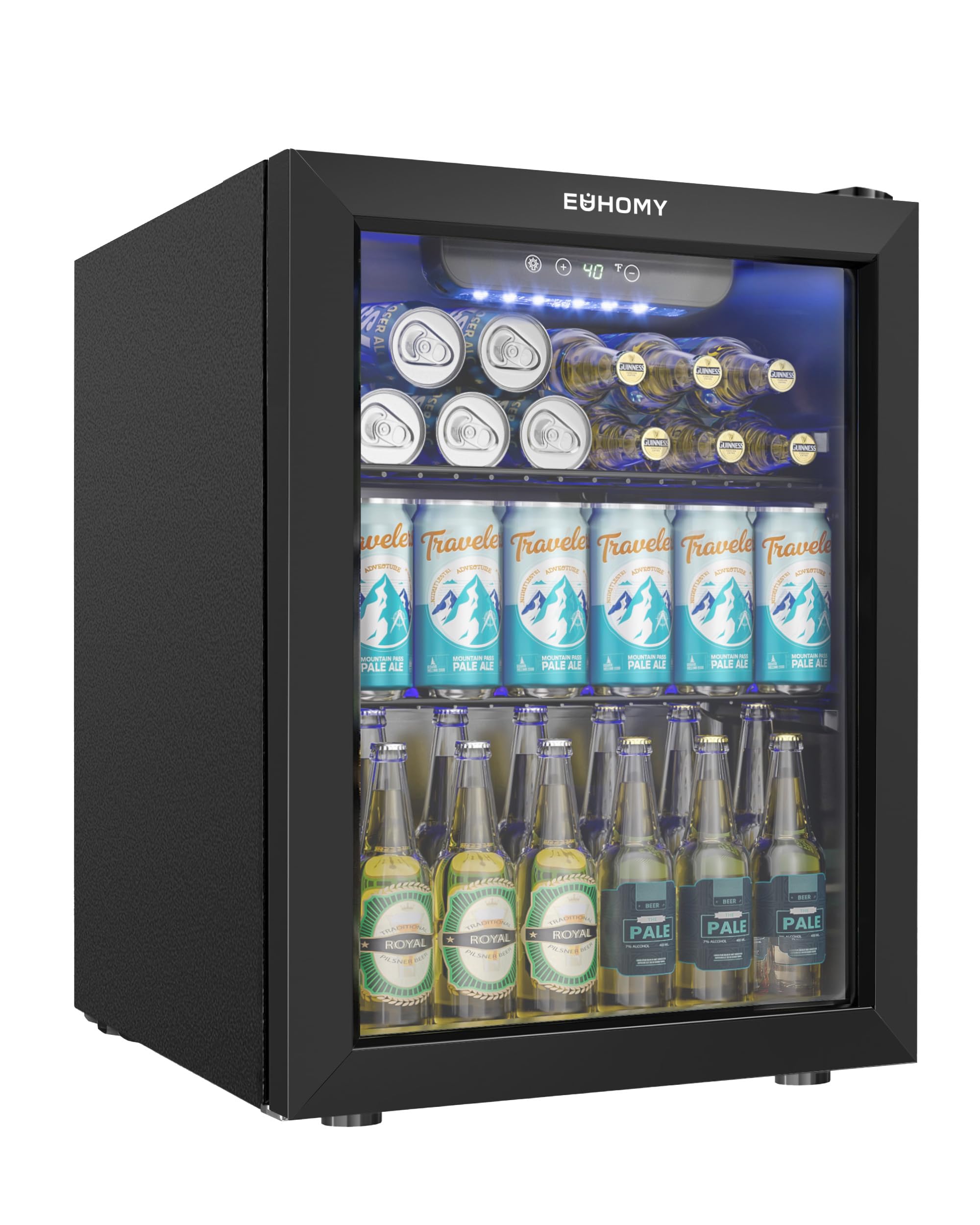 EUHOMY Beverage Refrigerator Cooler- 68 Can Mini Fridge with Glass Door for Soda Beer Wine, Small Refrigerator with Digital Temp Control & Adjustable Shelves, 1.7 Cu.ft(Renewed)