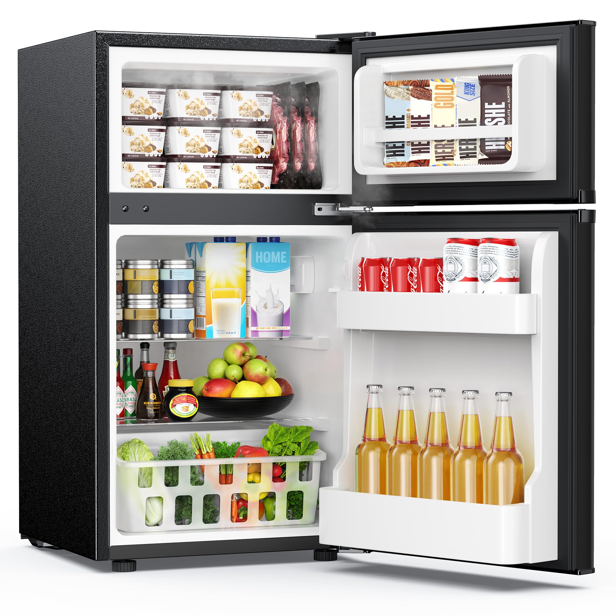 EUHOMY 3.2 Cu.Ft Mini Fridge with Freezer, 2 Door Mini Refrigerator, Black