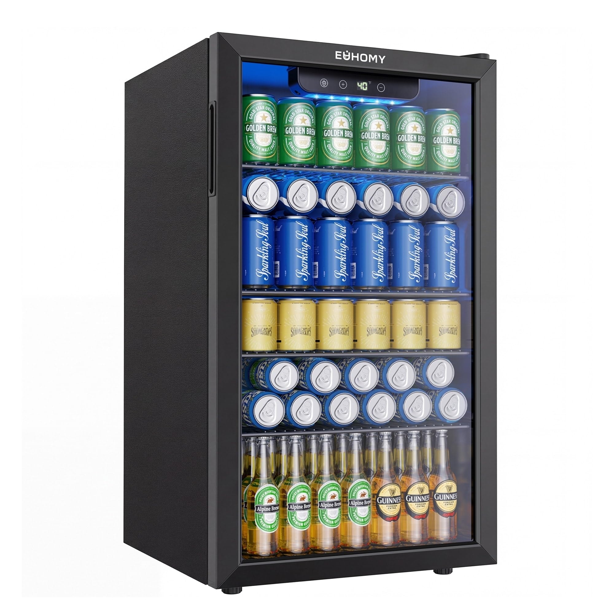 EUHOMY Mini Fridge 130 Can Beverage Refrigerator Cooler Glass Door, Beverage Cooler for Home, Bar, Office with Digital Temp Control Removable Shelves, Black(Renewed)