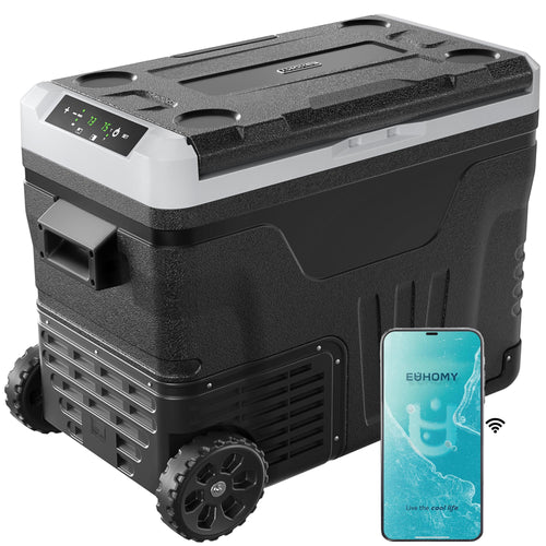 EUHOMY 12 Volt Refrigerator, 47QT(45L) Dual Zone Electric Cooler, Portable Freezer 12V/24V DC 110-240V AC, 12V Fridge -4¨H~68¨H, 12V Cooler with Wheels & Basket for Travel, Truck, Camping, Boat