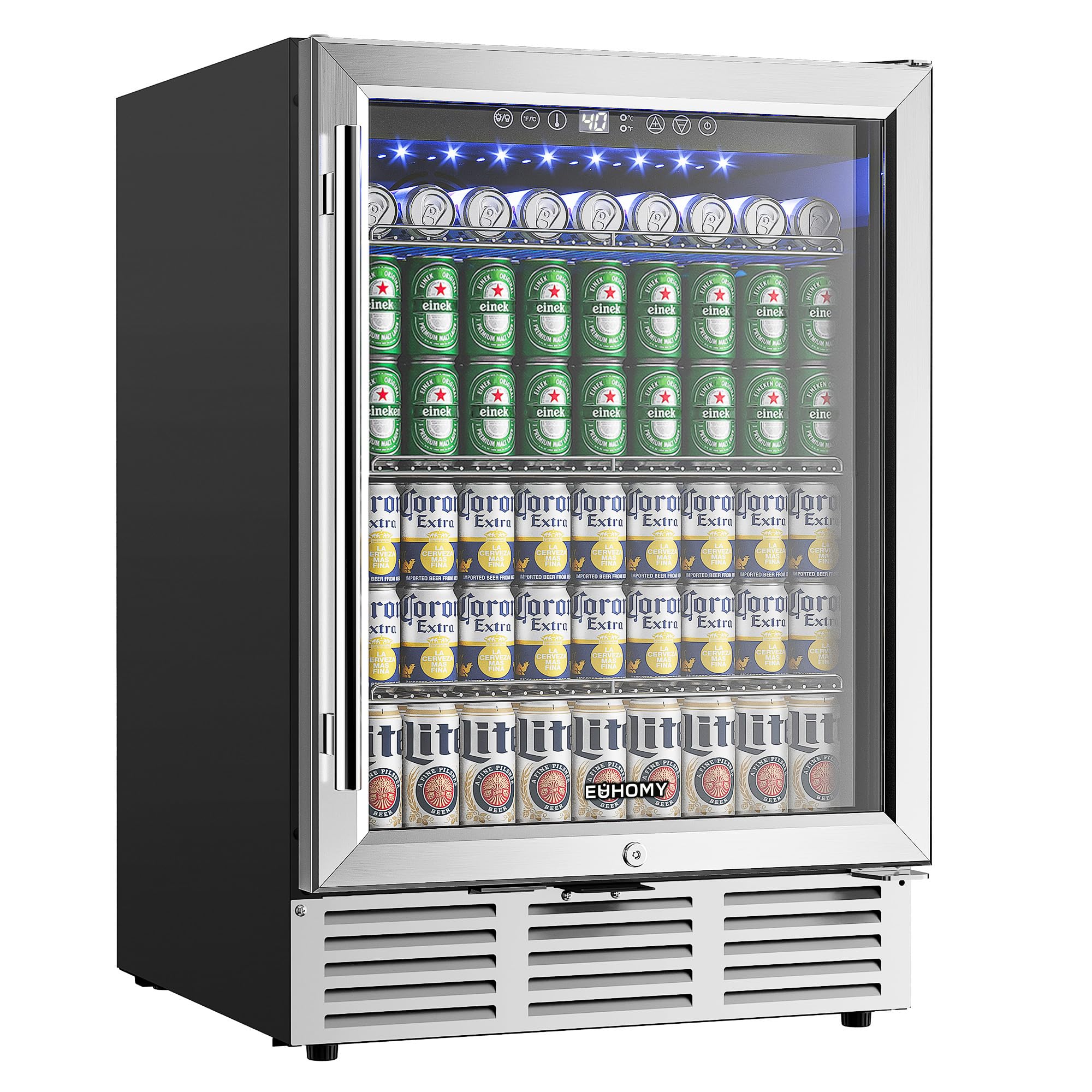 EUHOMY 24 Inch Beverage Refrigerator, 180 Can Under Counter Refrigerator