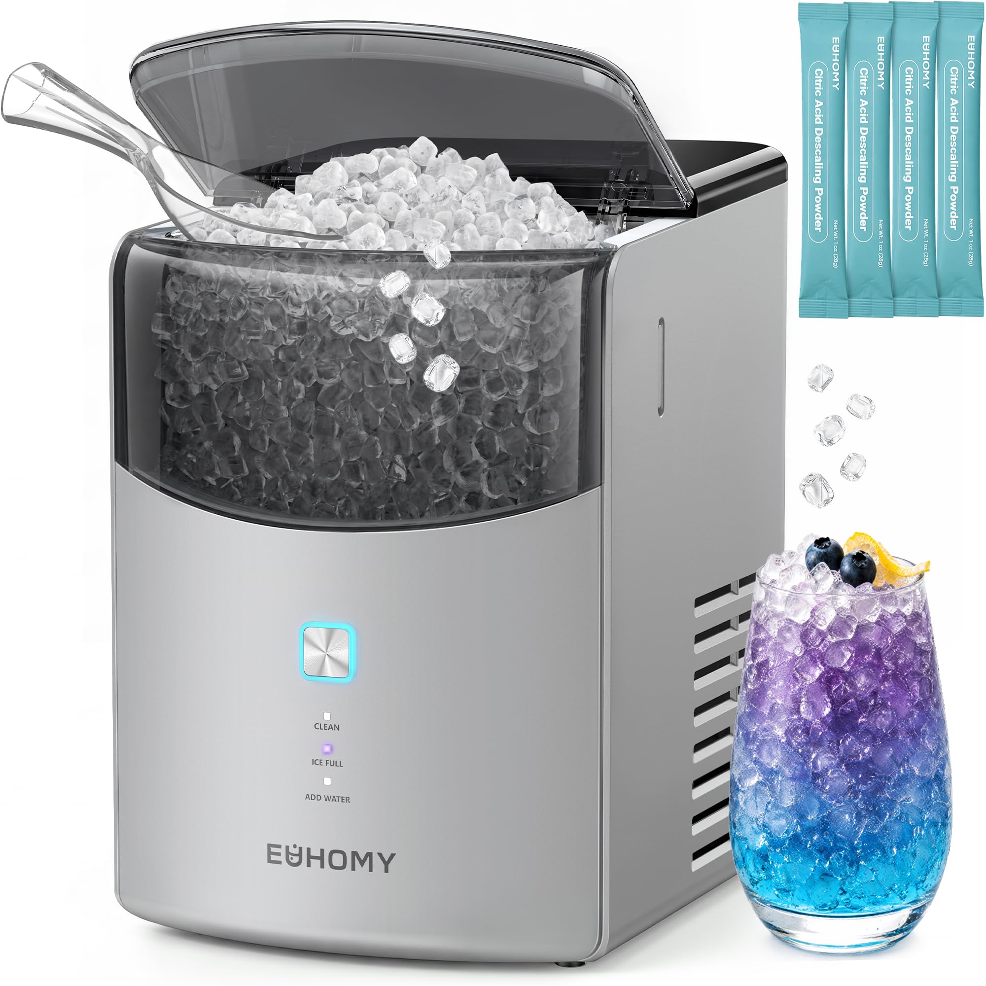 EUHOMY Countertop Nugget Ice Maker, 35lbs Daily Sonic Crushed Ice Machine