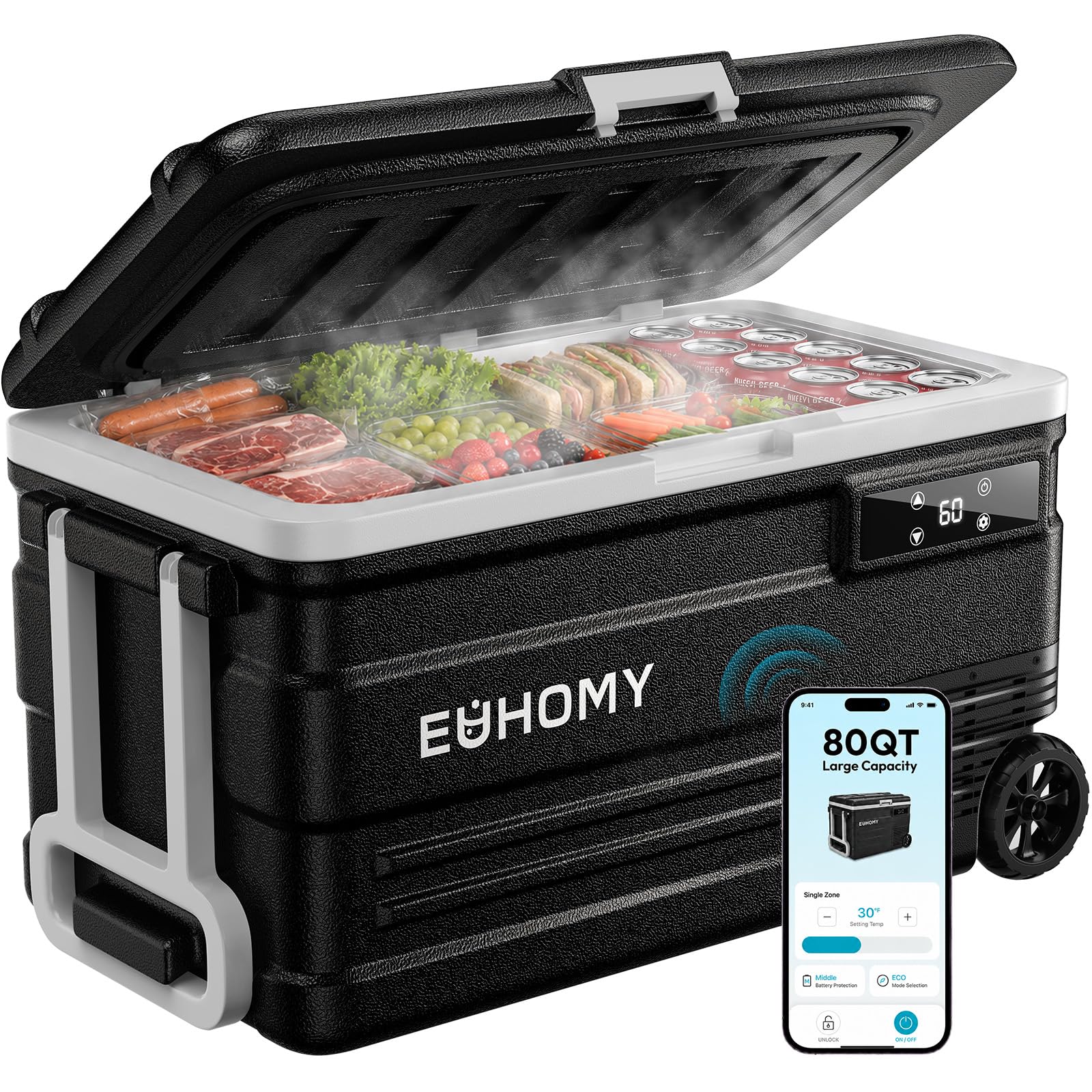 EUHOMY 80QT Portable Electric Cooler, Car refrigerator, 0¨H to 68¨H, AC/DC