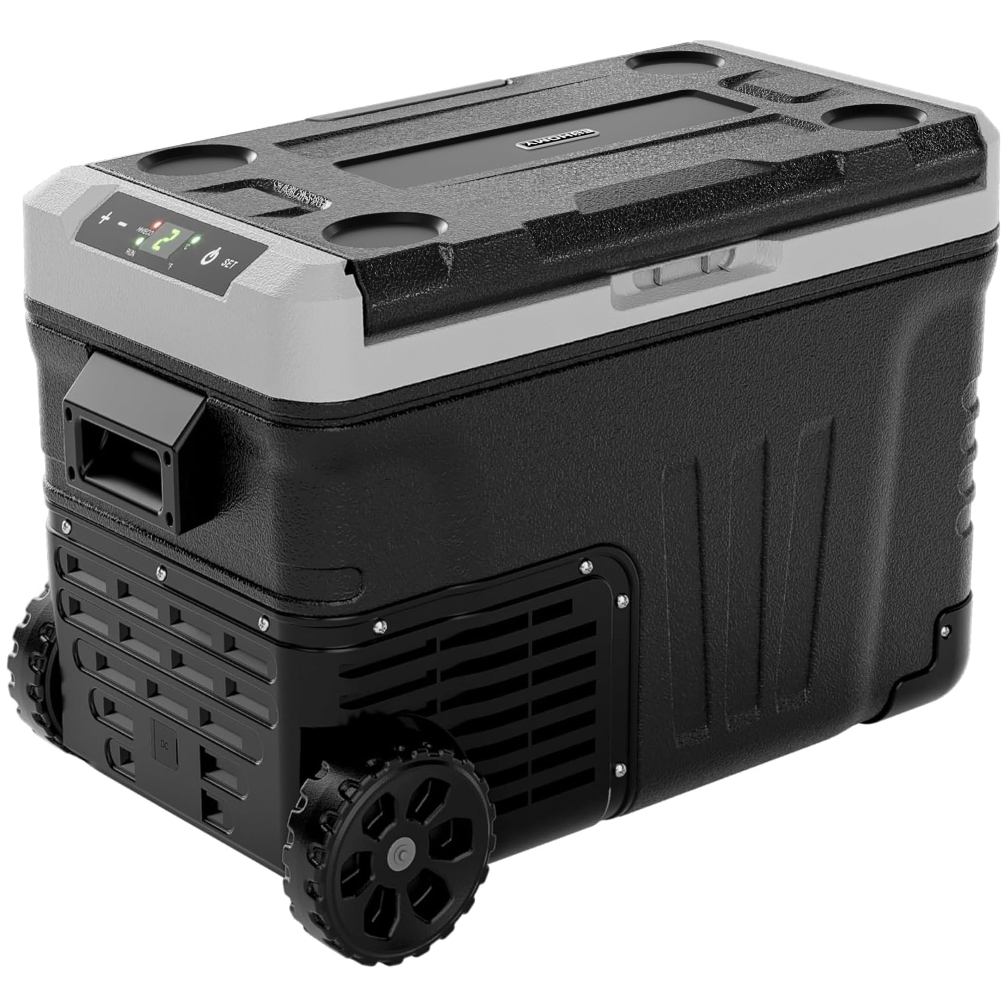 EUHOMY 12 Volt Refrigerator, 35QT(33L) Dual Zone Electric Cooler, Portable Freezer 12V/24V DC 110-240V AC, 12V Fridge -4¨H~68¨H, 12V Cooler with Wheels & Basket for Travel, Truck, Boat, Camping